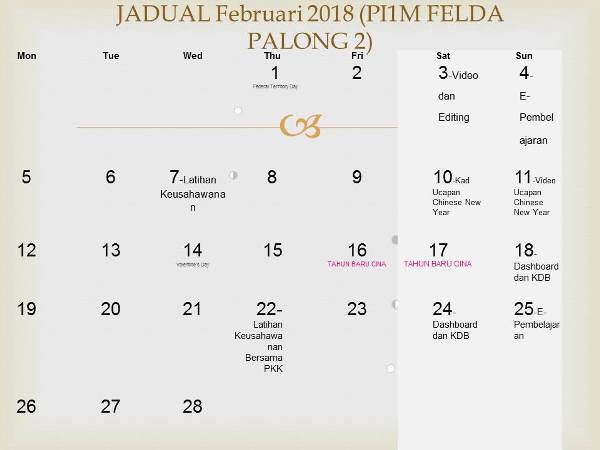 JADUAL Februari 2018 PI1M FELDA PALONG